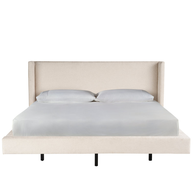 Cream Upholstered Queen Platform Bed with Wood Frame