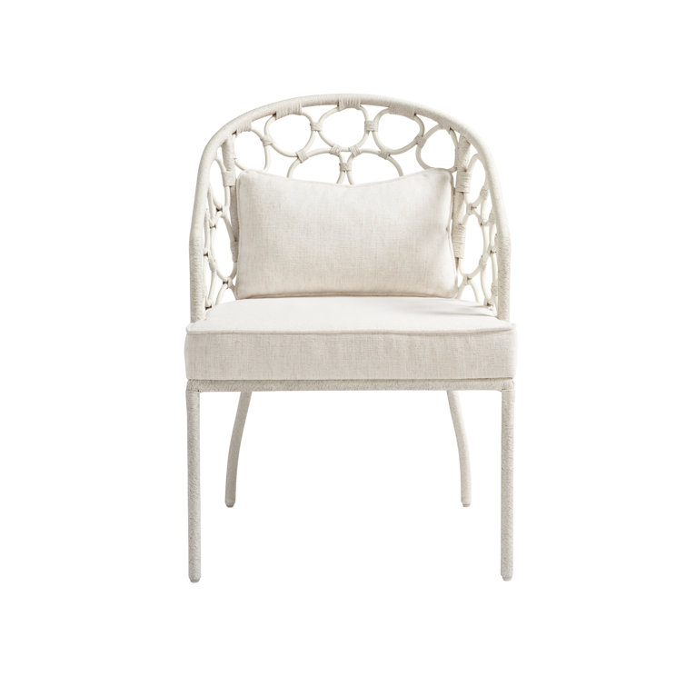 White Coastal Rattan and Cane Arm Chair with Upholstered Seat