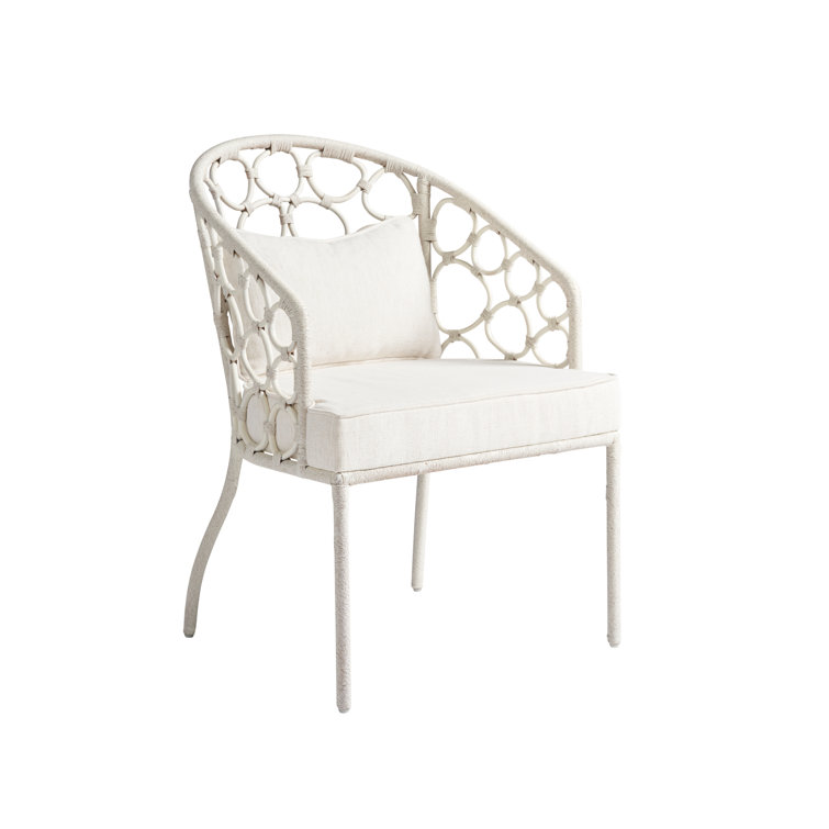 White Coastal Rattan and Cane Arm Chair with Upholstered Seat