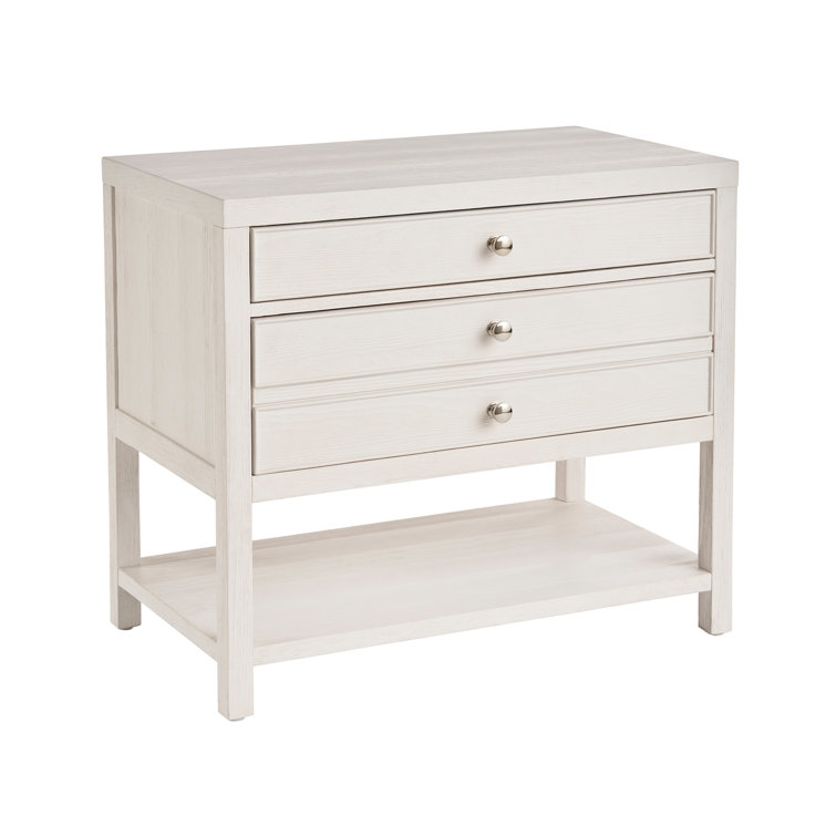 White Sand Coastal 2-Drawer Nightstand with Open Shelf