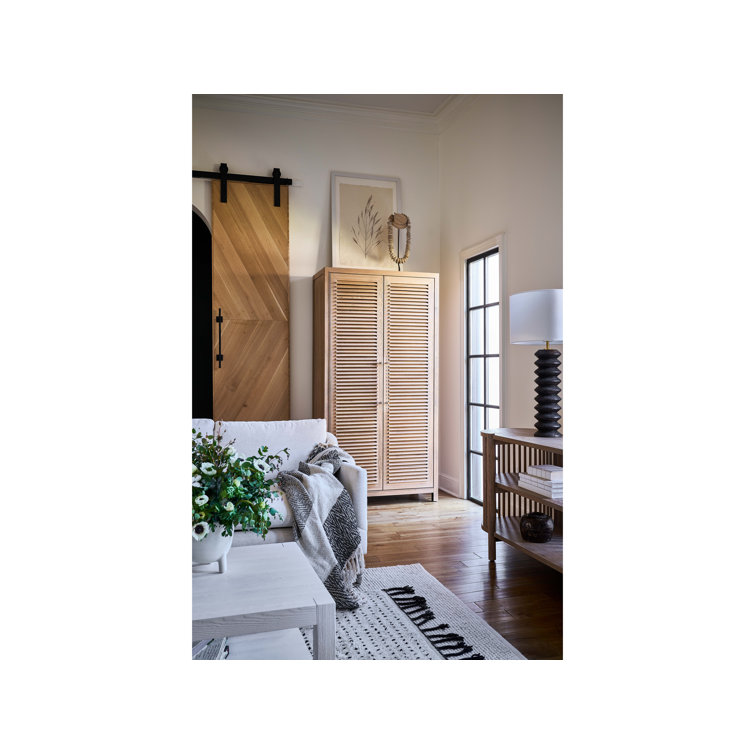 Nautical Oak Brown Wardrobe Cabinet with Adjustable Shelving