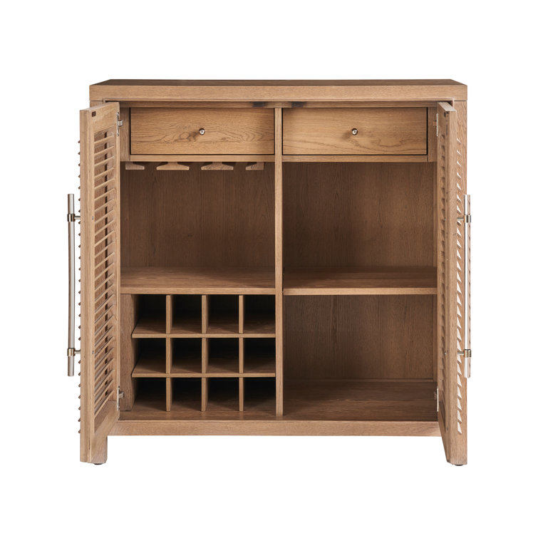 Natural Tan Oak Coastal Bar Cabinet with Wine Storage