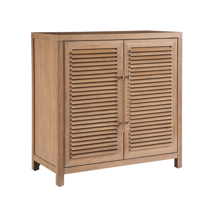 Natural Tan Oak Coastal Bar Cabinet with Wine Storage