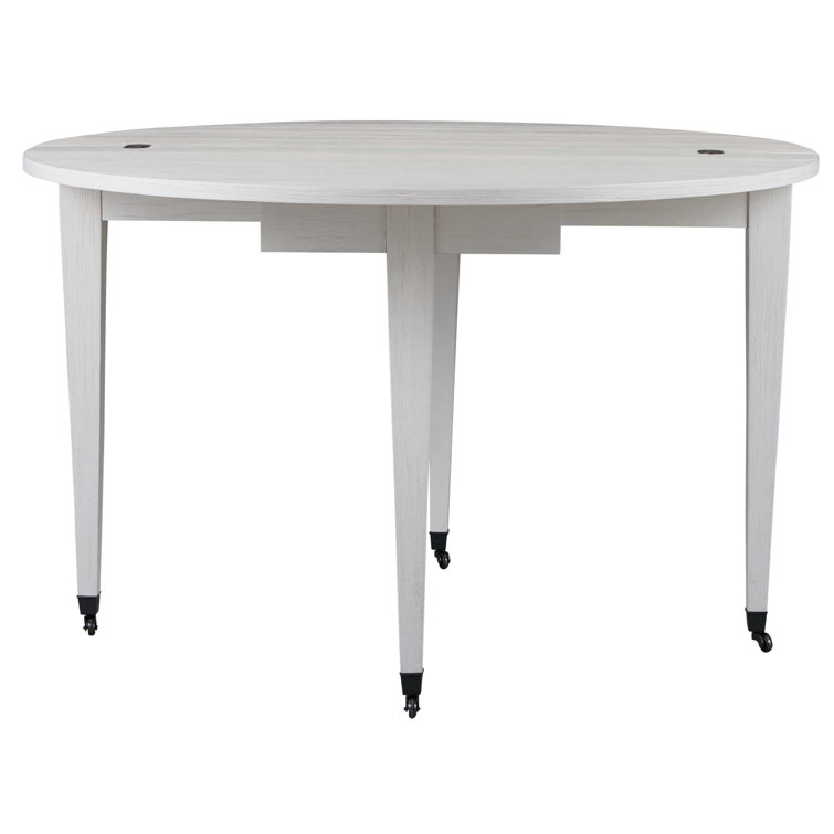 White Oak Round Extendable Dining Table with Storage Drawer