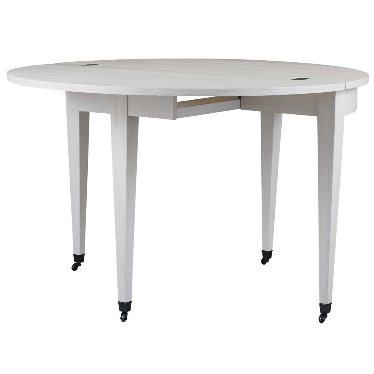 White Oak Round Extendable Dining Table with Storage Drawer