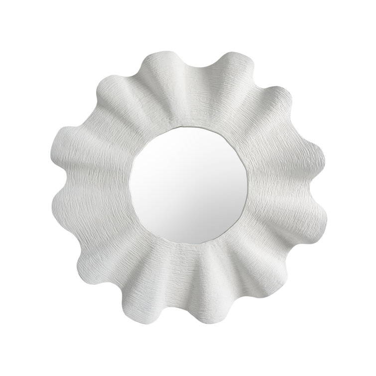 41" White Cast Aluminum Round Scallop Mirror