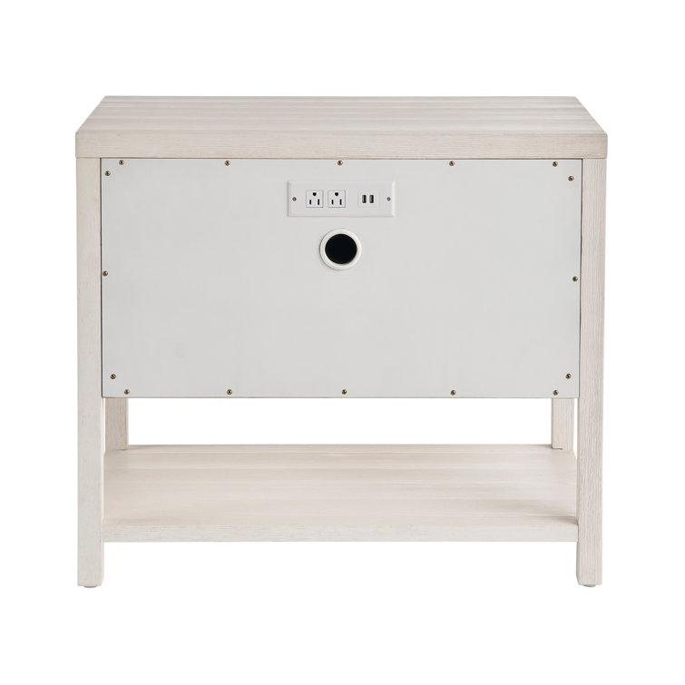 White Sand Coastal 2-Drawer Nightstand with Open Shelf