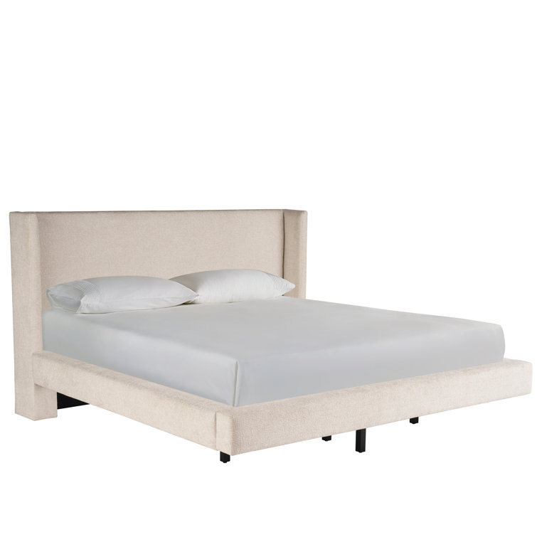 Cream Upholstered King Platform Bed with Wood Frame