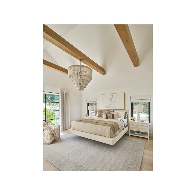 Cream Upholstered King Platform Bed with Wood Frame