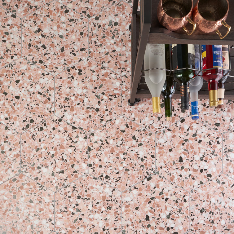 Giotto 13" x 15" Pink Matte Porcelain Hexagon Floor and Wall Tile