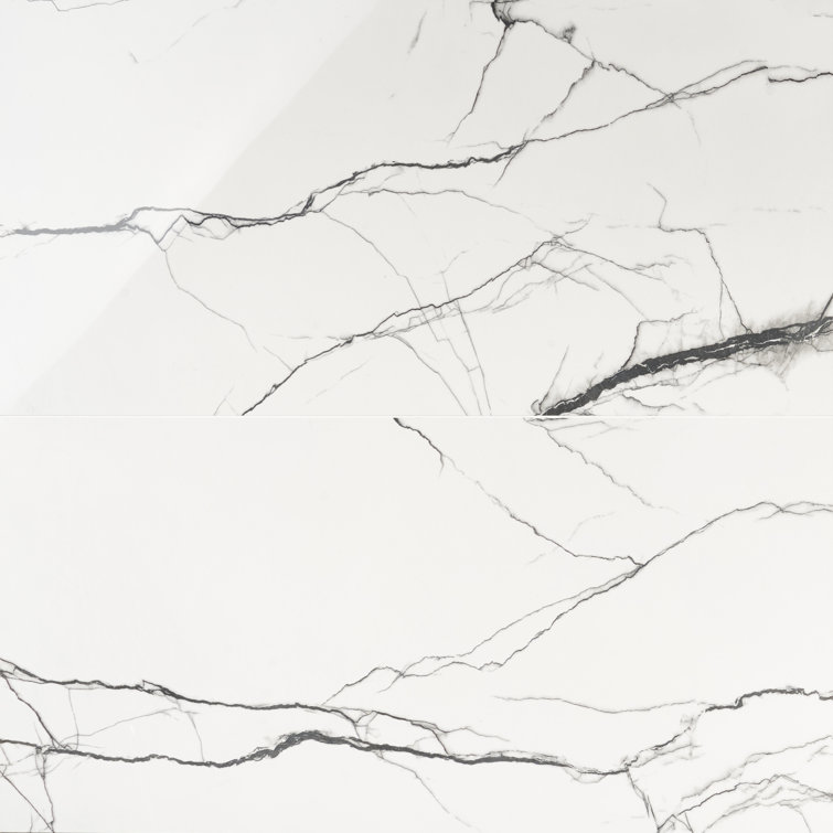 Large Format Polished Black and White Porcelain Marble Look Tile