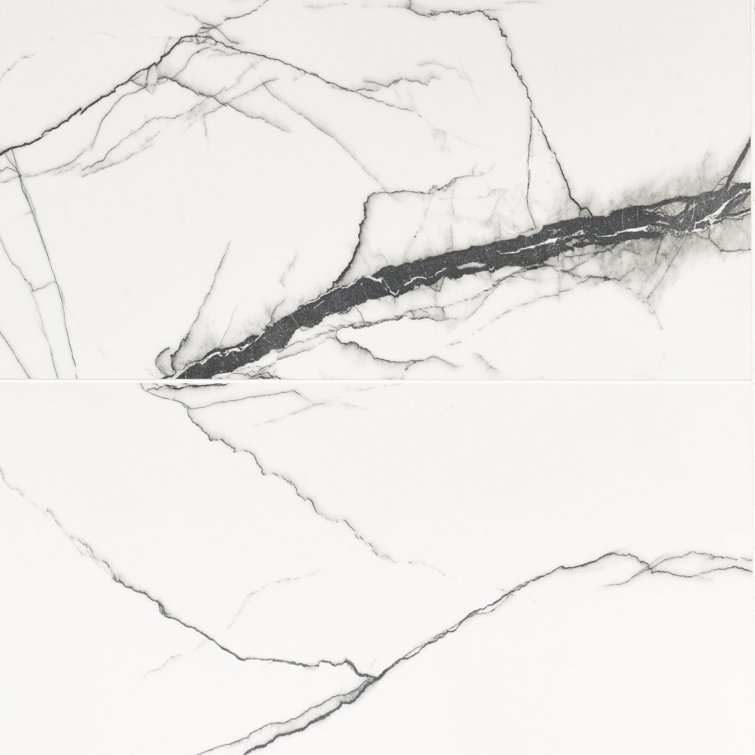 Large Format Polished Black and White Porcelain Marble Look Tile