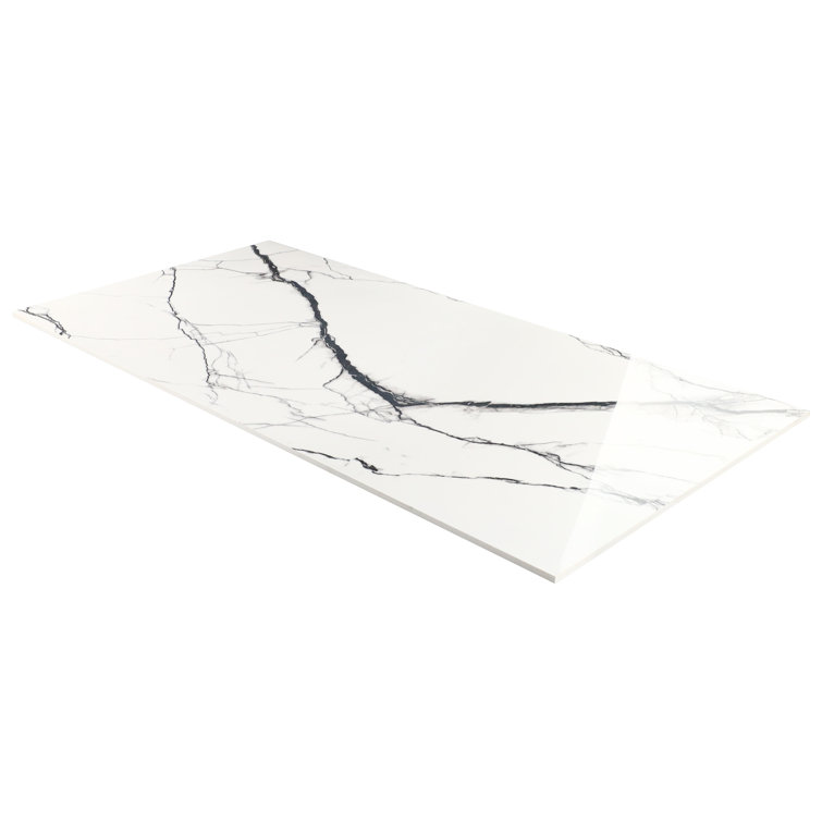 Large Format Polished Black and White Porcelain Marble Look Tile