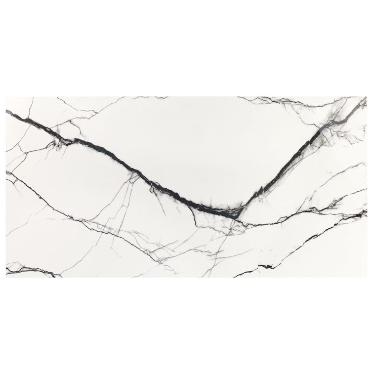 Large Format Polished Black and White Porcelain Marble Look Tile