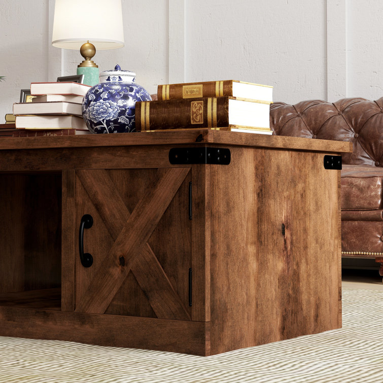 Industrial Knotty Alder 48'' Coffee Table with Barn-Style Storage