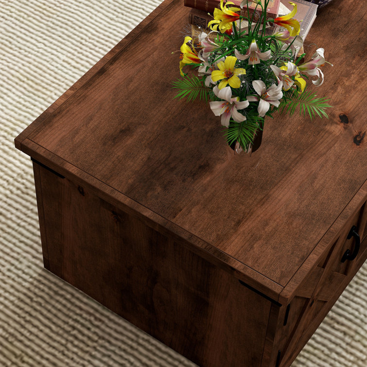 Industrial Knotty Alder 48'' Coffee Table with Barn-Style Storage