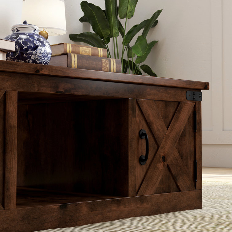 Industrial Knotty Alder 48'' Coffee Table with Barn-Style Storage