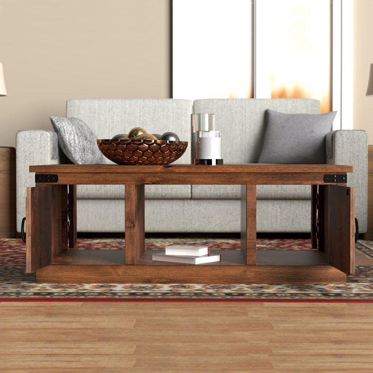 Industrial Knotty Alder 48'' Coffee Table with Barn-Style Storage