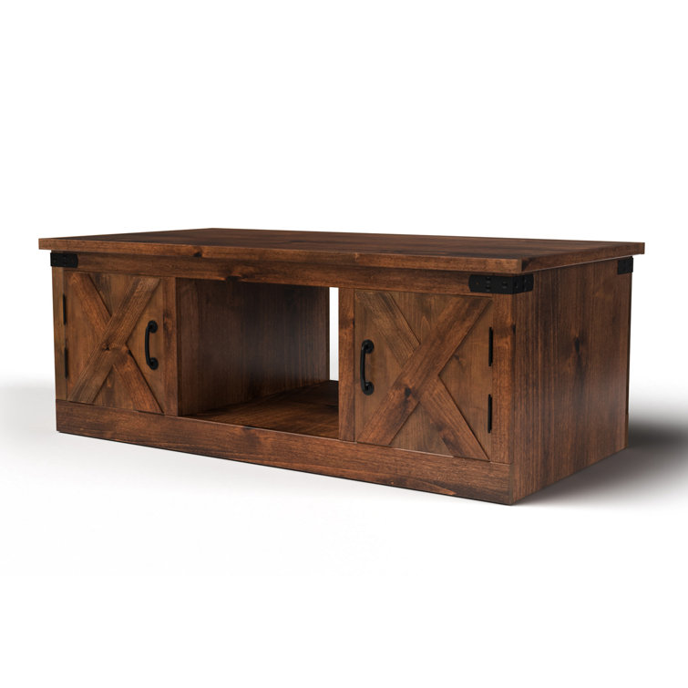 Industrial Knotty Alder 48'' Coffee Table with Barn-Style Storage