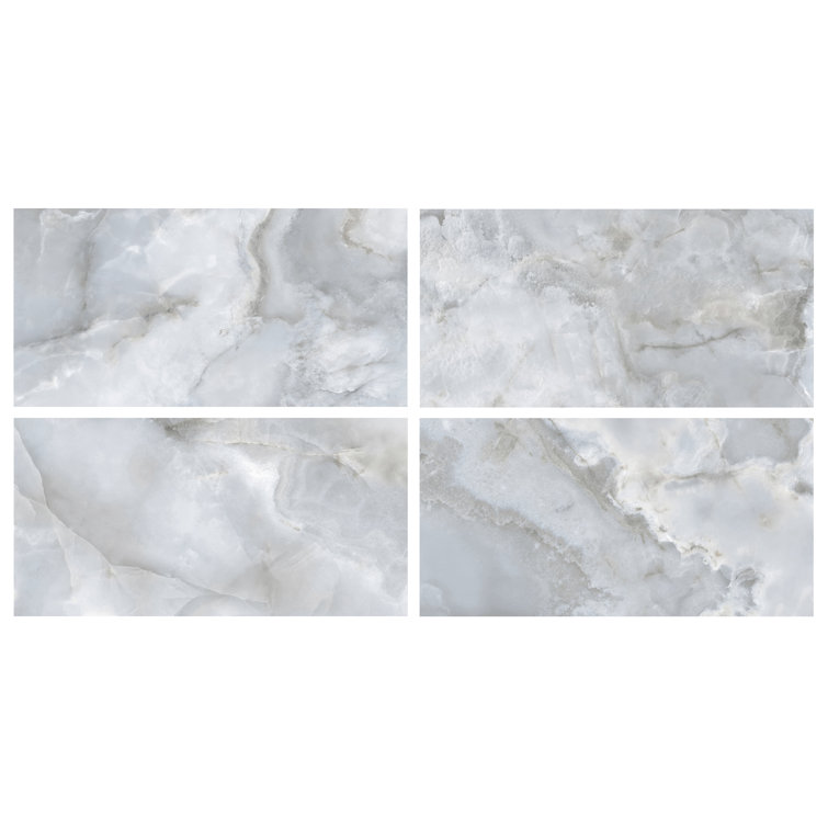Bijou 24" x 48" Gray Polished Porcelain Marble Look Tile