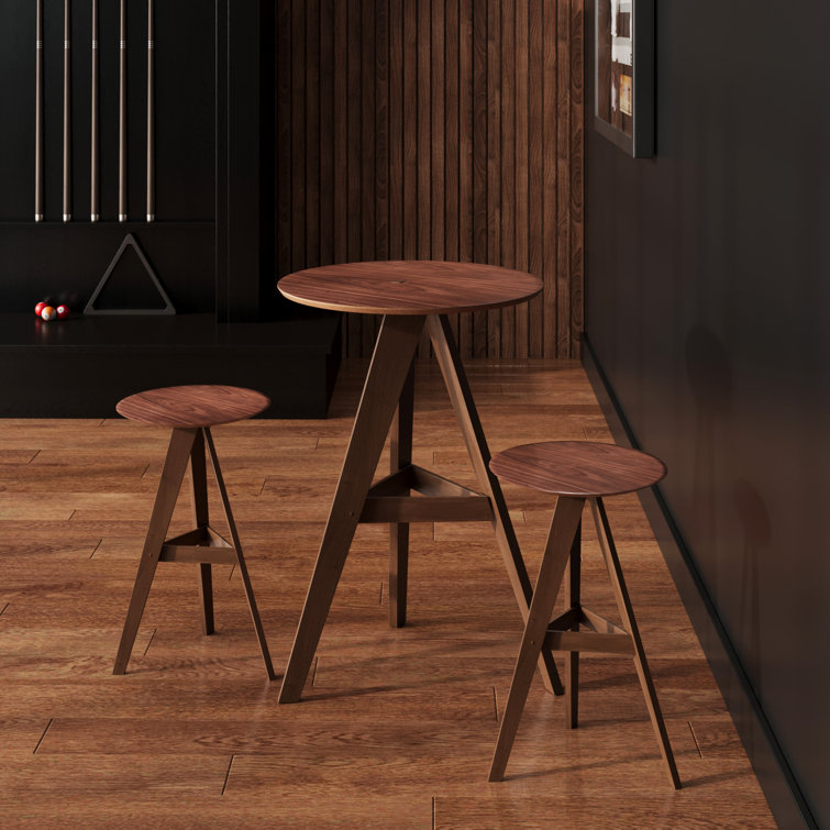 Rosheka Dark Brown Solid Wood Backless Counter Stool Set