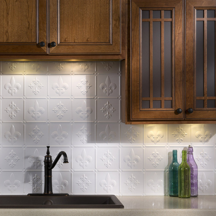 Gloss White Vinyl Fleur de Lis Backsplash Panel 18in x 24in
