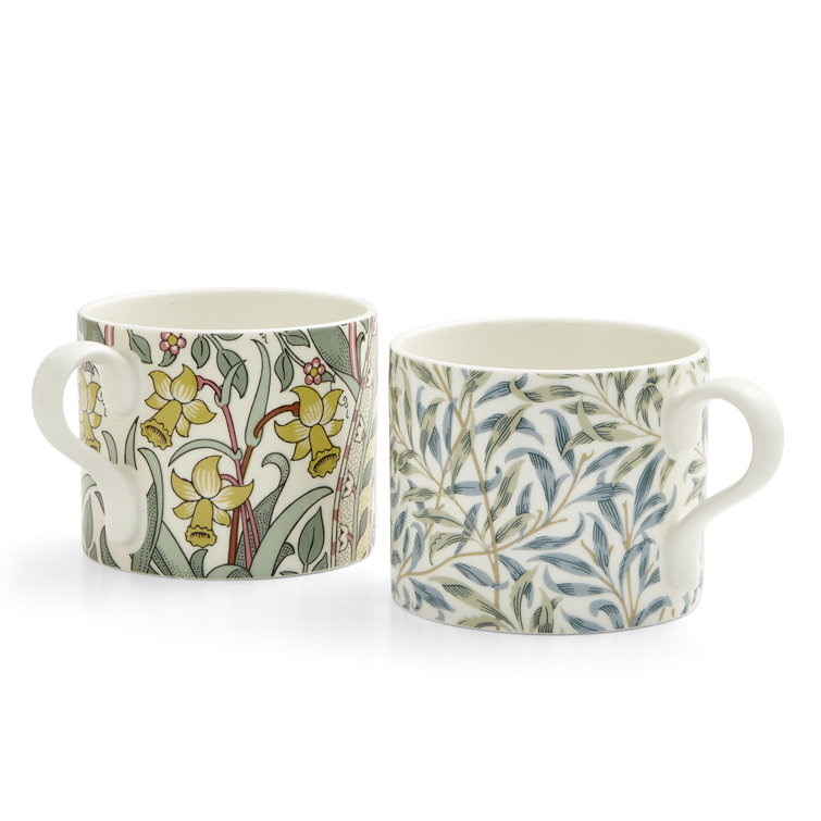 Daffodil and Willow Bough Ceramic Mug Set, 12 oz, Multicolor
