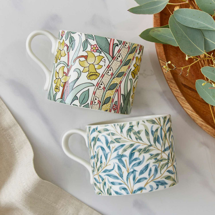 Daffodil and Willow Bough Ceramic Mug Set, 12 oz, Multicolor