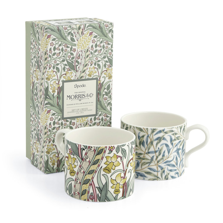 Daffodil and Willow Bough Ceramic Mug Set, 12 oz, Multicolor