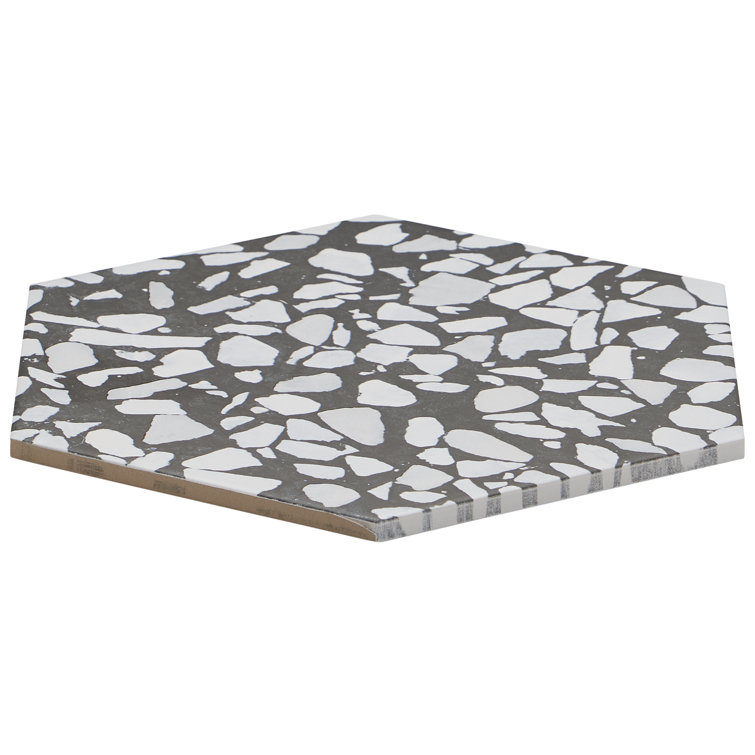 Jurassic Hex 9" Black and White Porcelain Tile