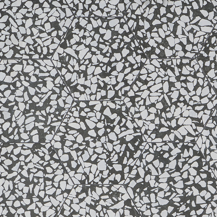 Jurassic Hex 9" Black and White Porcelain Tile
