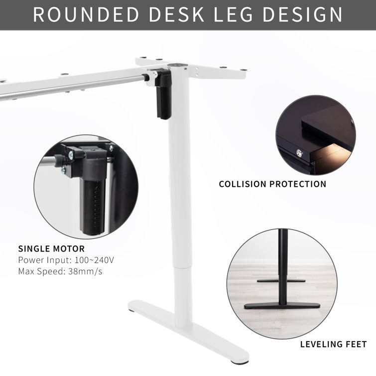 White Adjustable Electric Single Motor Computer Desk Frame