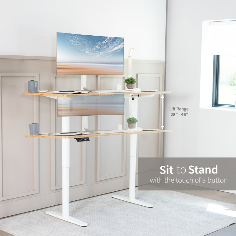 White Adjustable Electric Single Motor Computer Desk Frame
