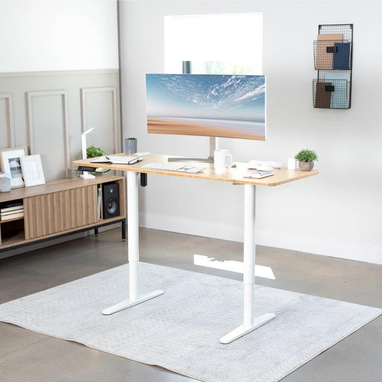 White Adjustable Electric Single Motor Computer Desk Frame