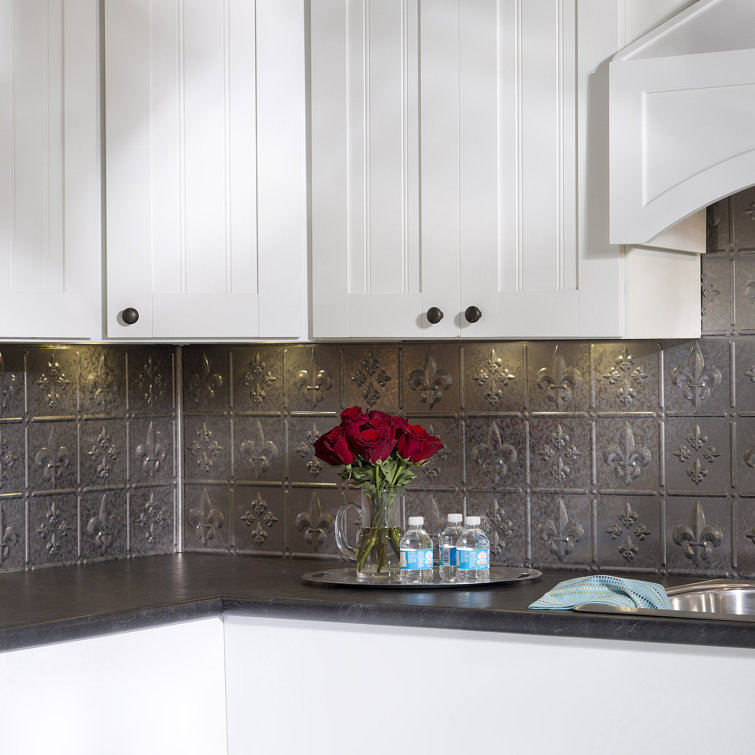Galvanized Steel Fleur de Lis Vinyl Decorative Backsplash Kit