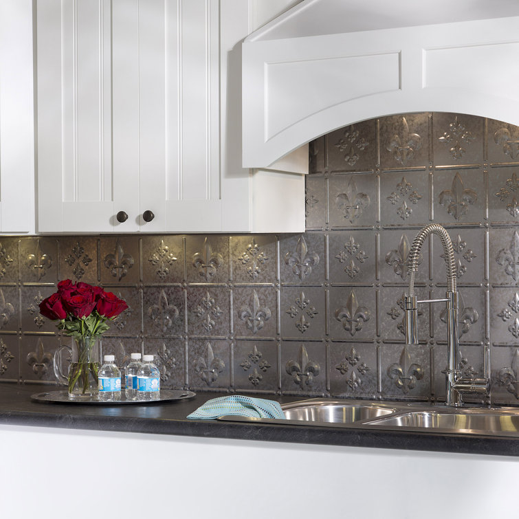 Galvanized Steel Fleur de Lis Vinyl Decorative Backsplash Kit