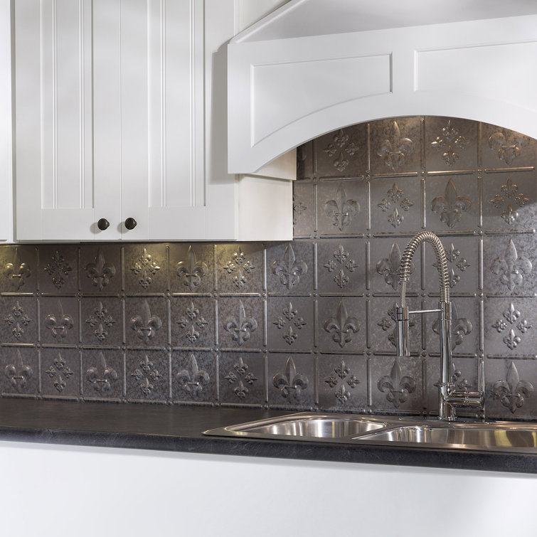 Galvanized Steel Fleur de Lis Vinyl Decorative Backsplash Kit