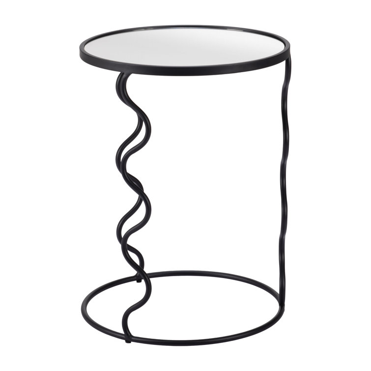 Bastia Black Round Glass and Metal Accent Table
