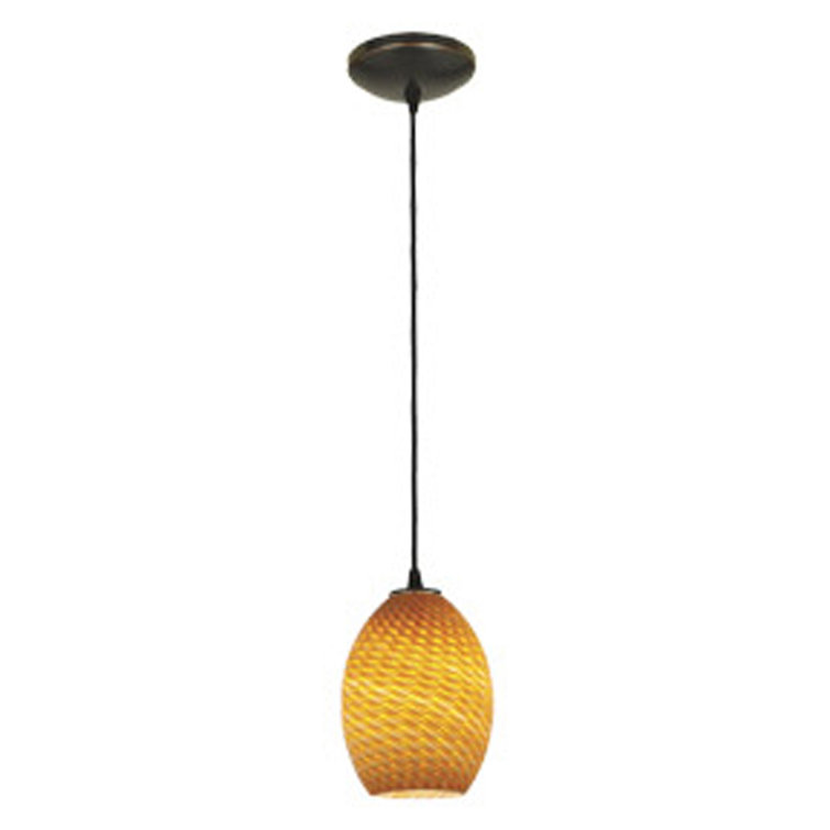 Amber Firebird Glass and Bronze Pendant Light