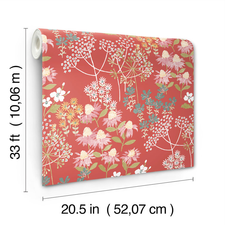 Red Multicolor Floral Non-Woven Removable Wallpaper