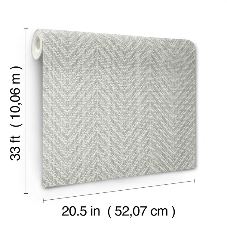 Sterling Gray Grasscloth Chevron Wallpaper Roll