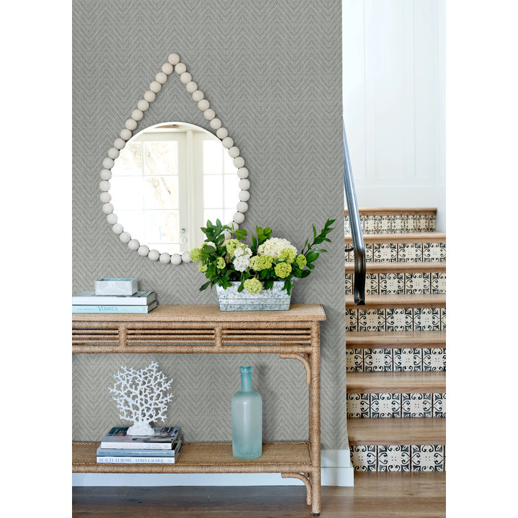 Sterling Gray Grasscloth Chevron Wallpaper Roll