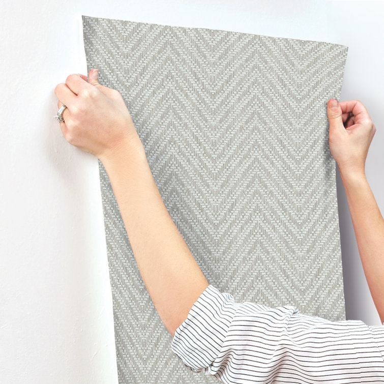 Sterling Gray Grasscloth Chevron Wallpaper Roll