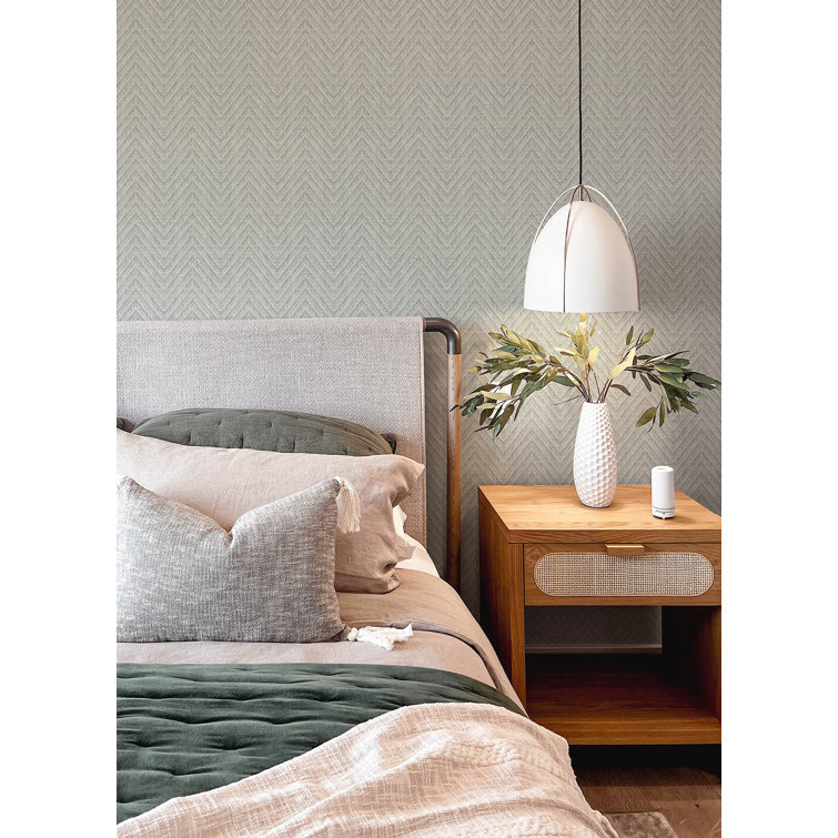 Sterling Gray Grasscloth Chevron Wallpaper Roll
