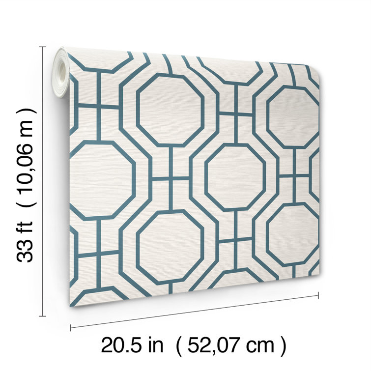 Blue Geometric Trellis Non-Pasted Grasscloth Wallpaper
