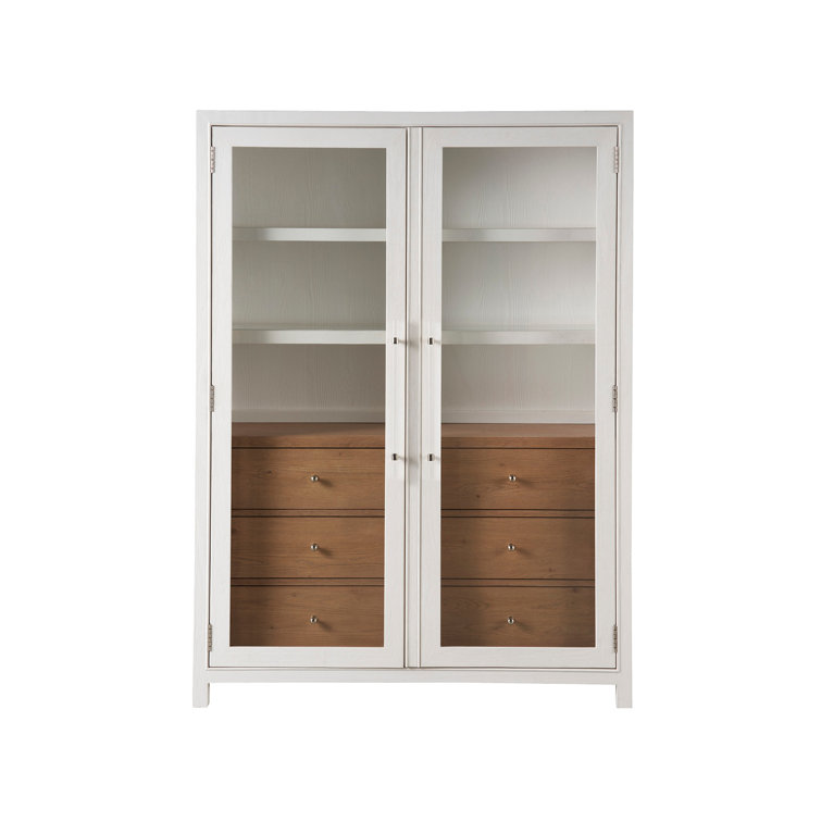 Seaside Tall Glass Door Display Cabinet in Light Brown Wood
