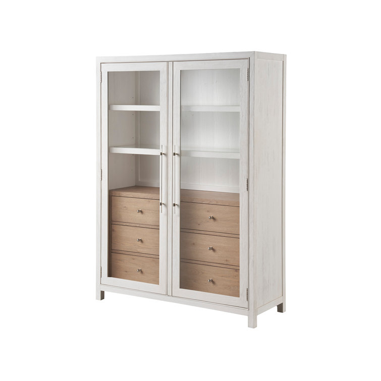 Seaside Tall Glass Door Display Cabinet in Light Brown Wood