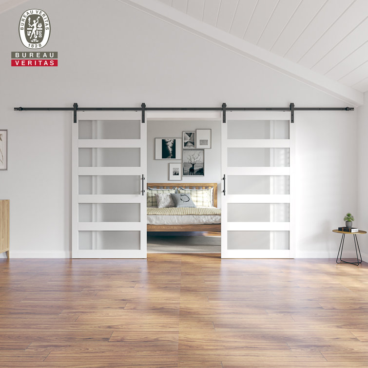 96" x 84" White Frosted Glass PVC Sliding Barn Door with Hardware Kit