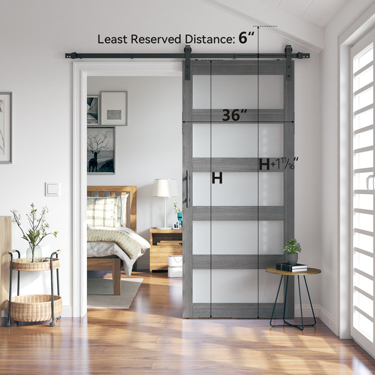 Gray Frosted Glass and MDF Sliding Barn Door with Hardware Kit