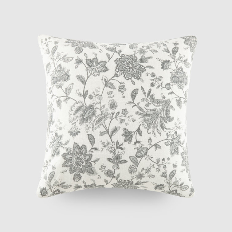 Gray Floral Cotton Square Throw Pillow Set